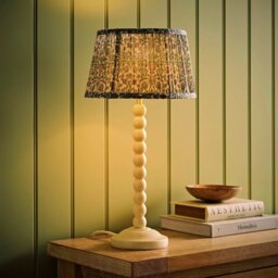 ValueLights Bobble Wooden Table Lamp With Floral Printed Pleated Shade - Cream - thumbnail 2