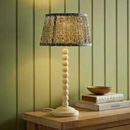 ValueLights Bobble Wooden Table Lamp With Floral Printed Pleated Shade - Cream