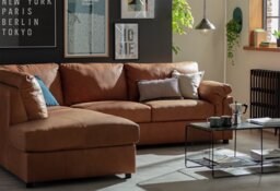 Habitat Florence Leather Left Hand Corner Chaise Sofa - Tan - thumbnail 2