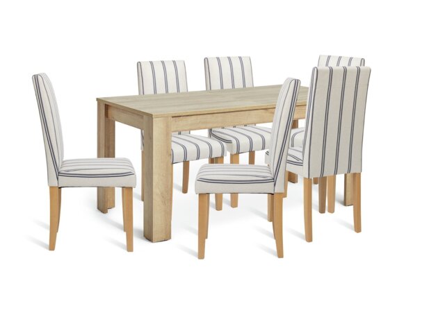 Argos Home Miami Oak Dining Table & 6 White Stripe Chairs - image 1