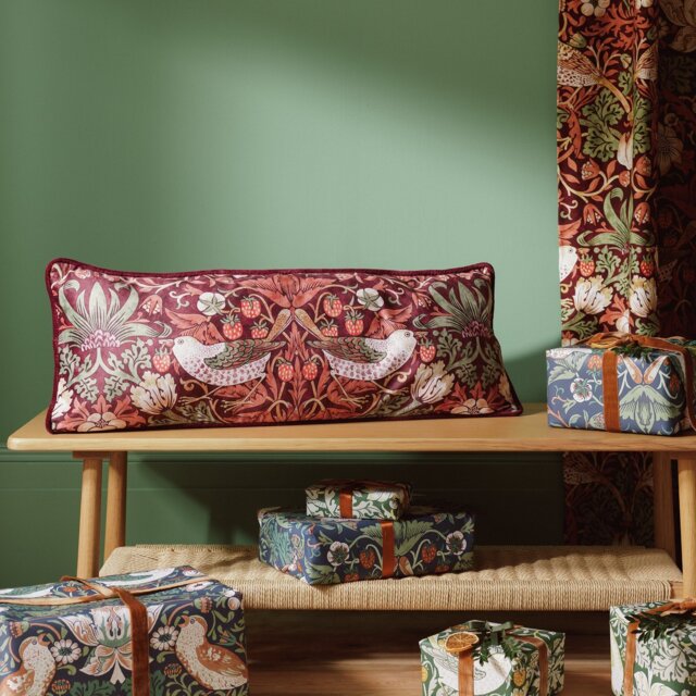 Habitat x Morris & Co. Strawberry Thief Cushion Red-80x30cm - image 1