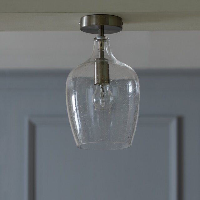 Argos Home Abas Glass Flush to Ceiling Light - Satin Nickel - image 1