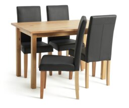Argos Home Ashdon Oak Dining Table & 4 Black Chairs - thumbnail 1