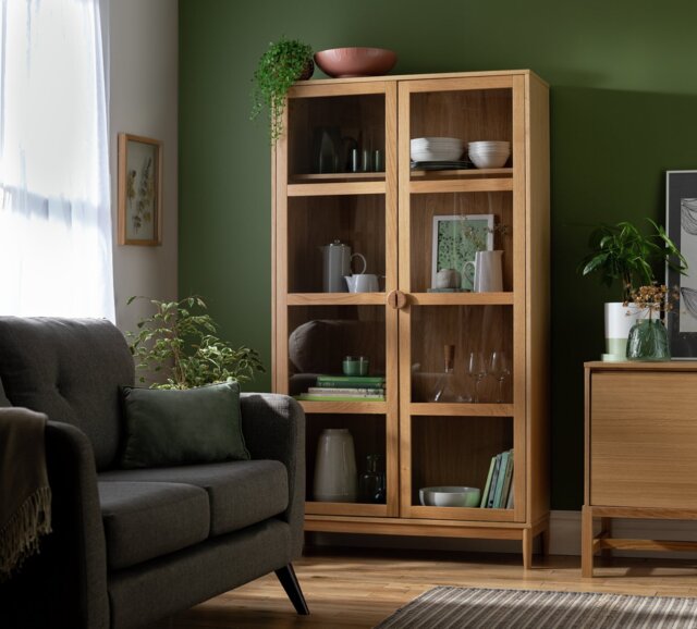 Habitat Cornelia 2 Door Glass Tall Display Cabinet - Natural - image 1