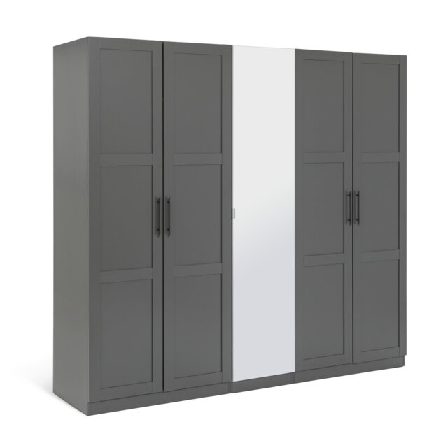Habitat Munich Panelled 5 Door Mirror Wardrobe - Anthracite - image 1