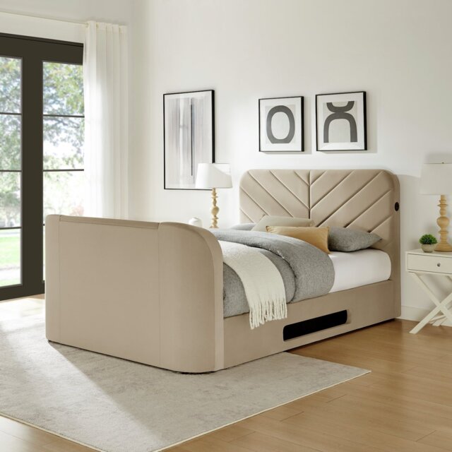 Koble Chevron Double Smart TV Bed - Mink - image 1