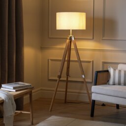 Argos Home Lyle Rubber Wood Tripod Floor Lamp - Natural - thumbnail 2