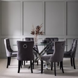 Argos Home Blake Chrome Dining Table & 6 Charcoal Chairs - thumbnail 1