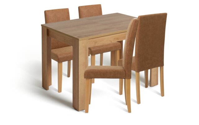 Argos Home Miami Extending Oak Dining Table & 4 Tan Chairs - image 1