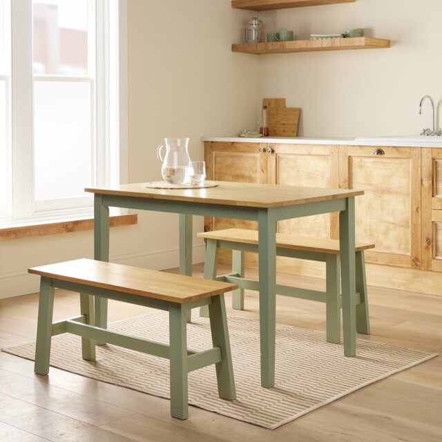Argos Home Chicago Sage Green Dining Table & 2 Benches - image 1