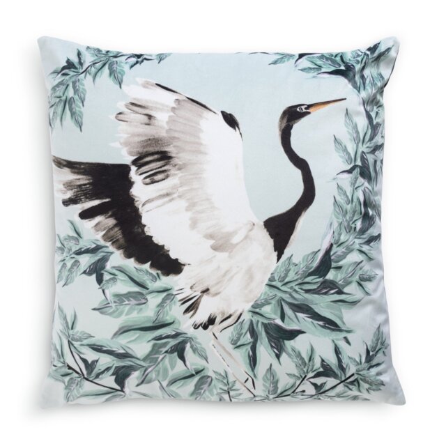 Habitat Crane Print Velvet Cushion - Multicoloured - 43x43cm - image 1