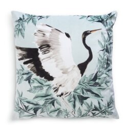 Habitat Crane Print Velvet Cushion - Multicoloured - 43x43cm - thumbnail 1
