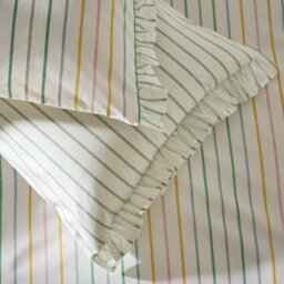 Habitat Multi Stripe Ruffle White Bedding Set - Single - thumbnail 2