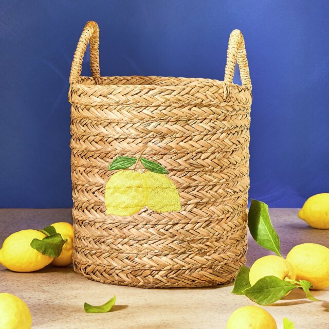 Argos Home Embroidered Lemon Seagrass Woven Basket - image 1