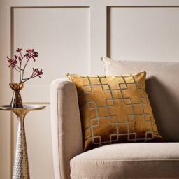 Habitat Chain Geo Velvet Jacquard Cushion - Gold - 43x43cm - thumbnail 1