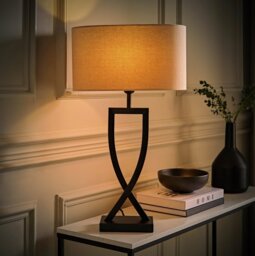 ValueLights Katniss Metal LED Large Table Lamp With Oatmeal Shade - Black - thumbnail 2