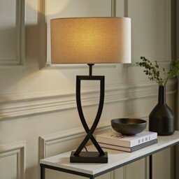 ValueLights Katniss Metal LED Large Table Lamp With Oatmeal Shade - Black - thumbnail 1