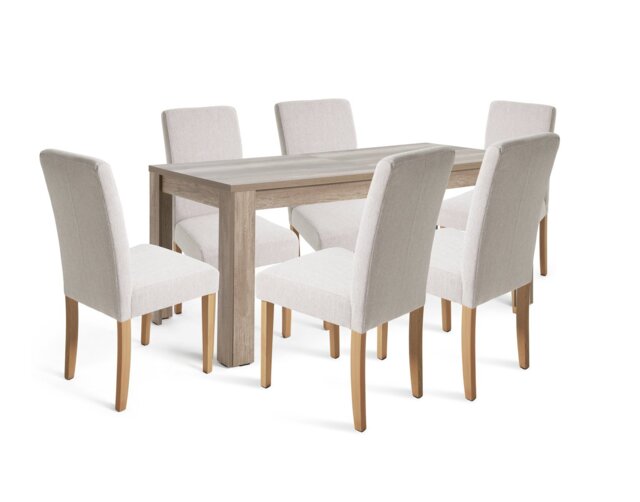 Argos Home Preston Ext Oak Dining Table & 6 Cream Chairs
