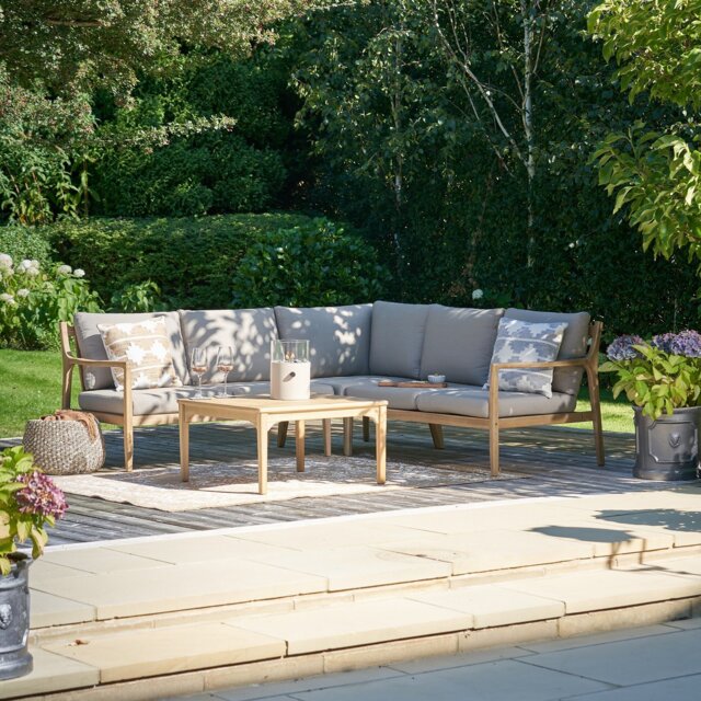 Pacific Malta 5 Seater Wooden Garden Corner Sofa Set-Natural