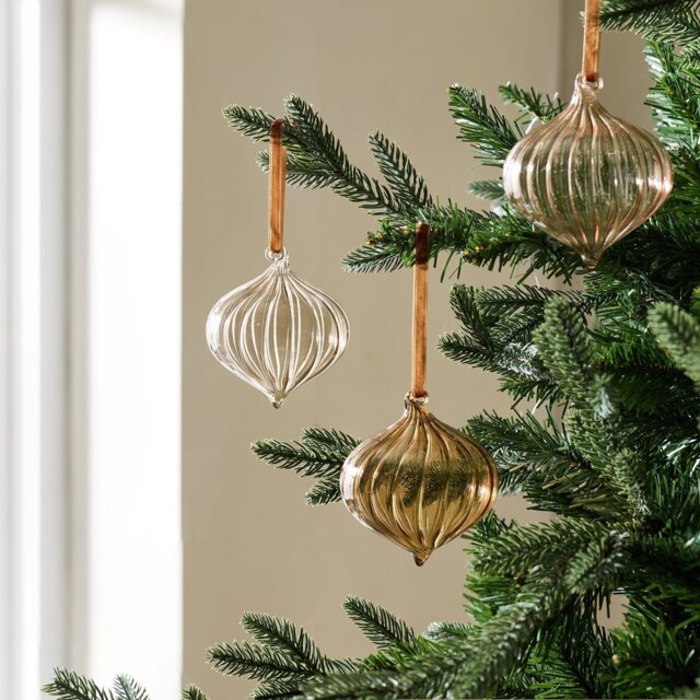 Habitat Pack of 3 Unique Glass Christmas Baubles - Cream - image 1