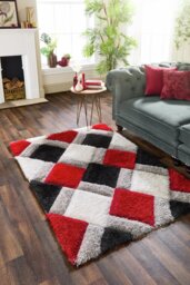 Origins 3D Geometric Red Shaggy Rug - 120x170cm - thumbnail 1