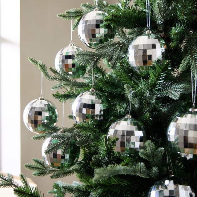 Habitat Pack of 9 Silver Faceted Disco Christmas Bauble - image 1