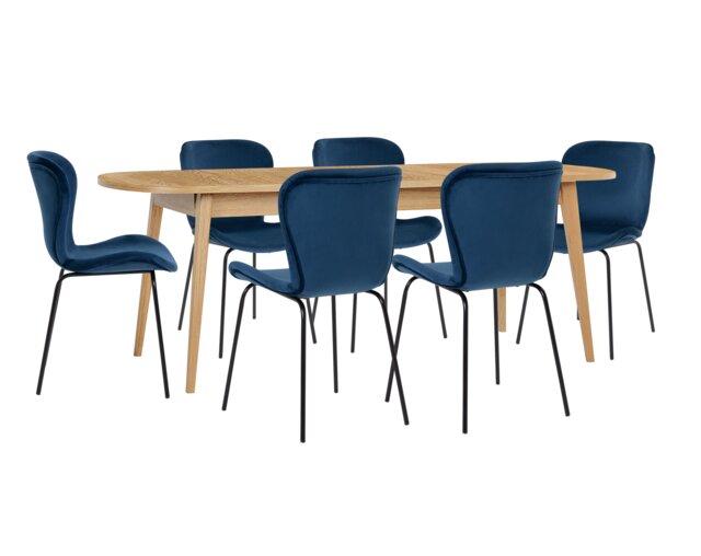 Habitat Etta Extending Oak Dining Table & 6 Navy Chairs - image 1