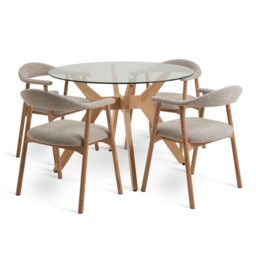 Habitat Zela Glass Natural Dining Table & 4 Natural Chairs - thumbnail 1