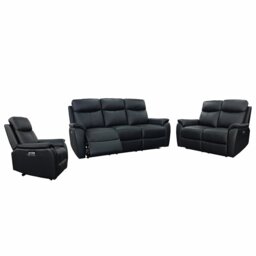 Aspire Kingsmere 3, 2 & 1 Seater Power Recliner Sofa - Black - thumbnail 2