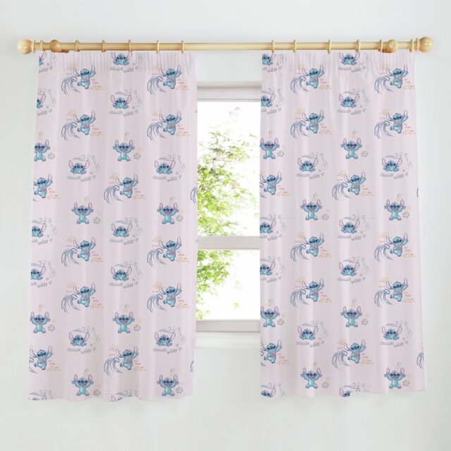 Disney Stitch Printed Kids Pencil Pleat Curtains - Pink - 168x137cm - image 1