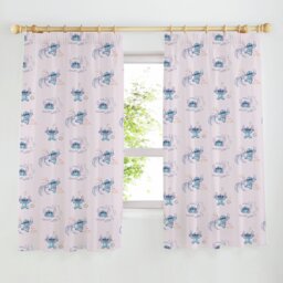 Disney Stitch Printed Kids Pencil Pleat Curtains - Pink - 168x137cm - thumbnail 1