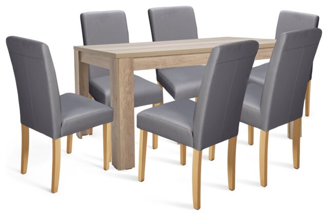 Argos Home Preston Oak Dining Table & 6 Grey Chairs - image 1