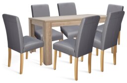 Argos Home Preston Oak Dining Table & 6 Grey Chairs
