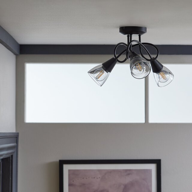 Argos Home Curico Metal 3 Light Flush Ceiling Light - Black - image 1