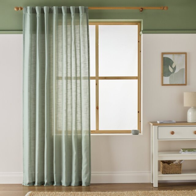 Argos Home Linen Effect Slot Top Voile Curtain - Sage - 140x137cm - image 1