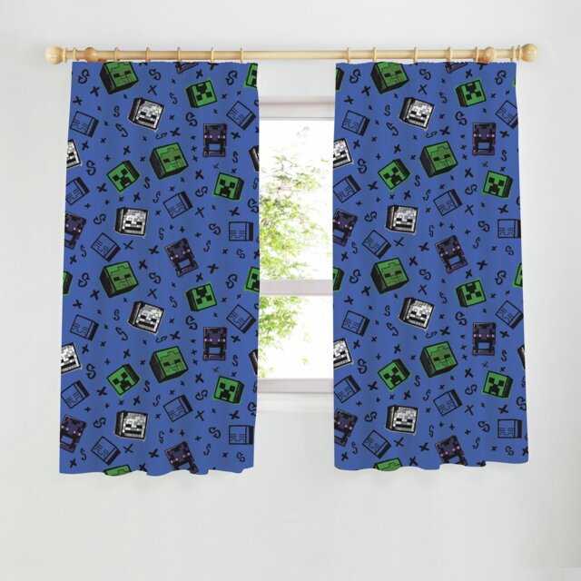 Minecraft Graffiti Kids Pencil Pleat Curtains - Blue - 168x137cm - image 1