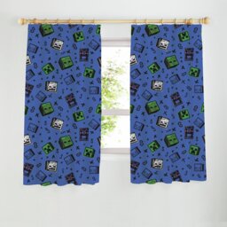 Minecraft Graffiti Kids Pencil Pleat Curtains - Blue - 168x137cm