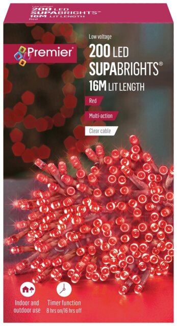 Premier Decorations 200 Red LED Christmas Tree Lights - image 1