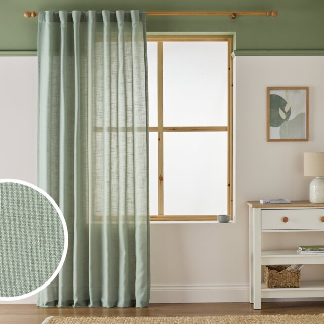 Argos Home Linen Effect Slot Top Voile Curtain - Sage - 140x183cm - image 1