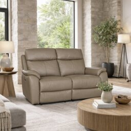 Aspire Kingsmere Leather 2 Seater Power Recliner Sofa with Metal Feet - Mushroom