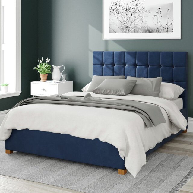 Aspire Sinatra Velvet Double Ottoman Bedframe - Navy - image 1