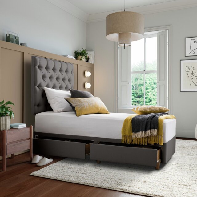 Silentnight Sassaria Kingsize 2 Drawer Divan Bed - Slate Grey - image 1