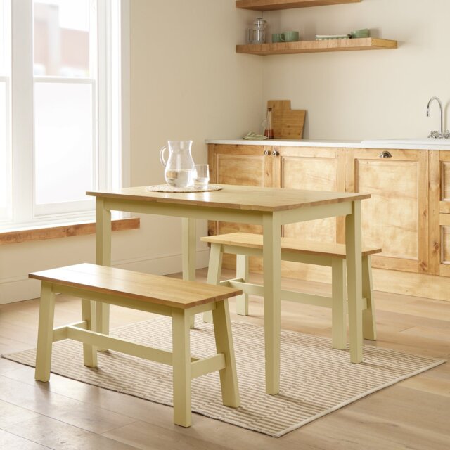 Argos Home Chicago Cream Dining Table & 2 Cream Benches - image 1