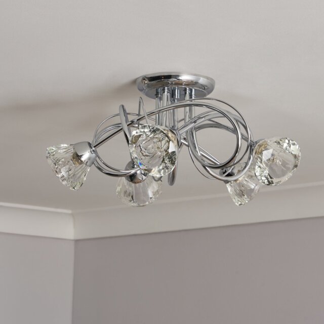 BHS Sagitarius Glass 5 Light Flush to Ceiling Light - Chrome - image 1