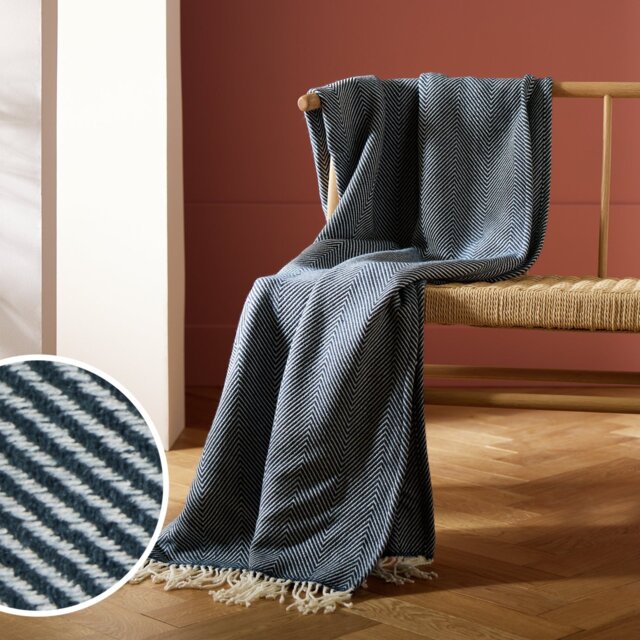 Habitat Herringbone Throw - Navy - 150x125cm - image 1