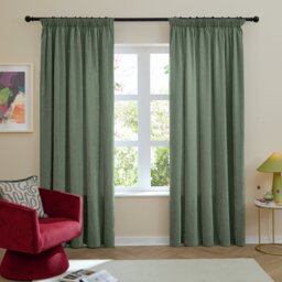 Furn Soft Chenille Blackout Pencil Pleat Curtains - Green - 117x183cm - thumbnail 2