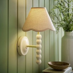 ValueLights Bobble Wooden Wall Light - Cream - thumbnail 1