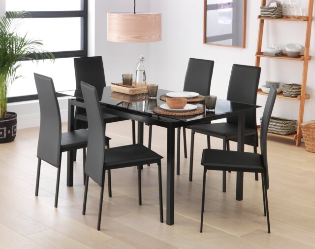 Argos Home Lido Extending Black Dining Table &6 Black Chairs - image 1