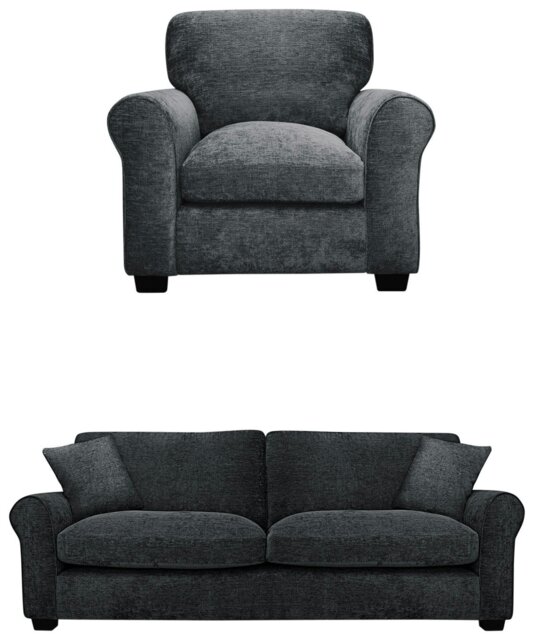 Argos Home Taylor Fabric Chair & 4 Seater Sofa - Grey - image 1