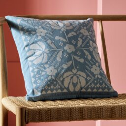 Habitat Folk Floral Stitch Denim Cushion Blue - 43x43cm - thumbnail 1